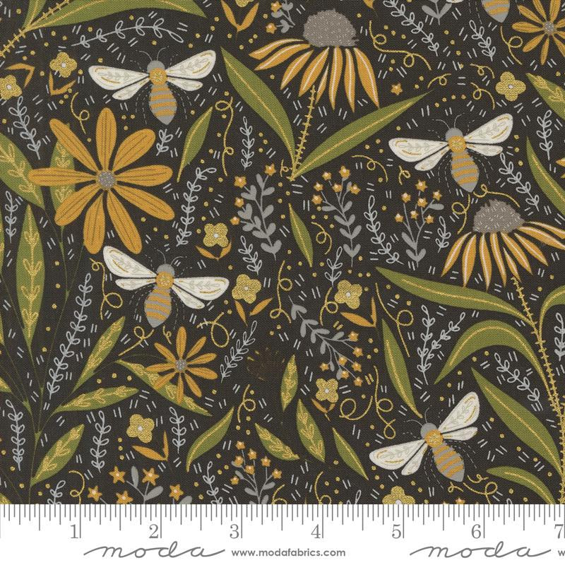 {New Arrival} Moda Gingiber Bee Garden Floral Bees Black Metallic