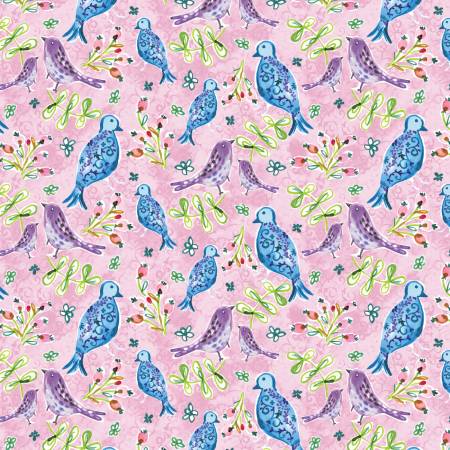 {New Arrival} Camelot Fabrics Nature's Melody Pink Bird Songs
