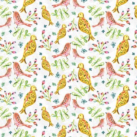 {Pre-Order April} Camelot Fabrics Nature's Melody White Bird Songs