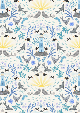 {New Arrival} Lewis & Irene Fabrics Puffin Rock Lighthouse Cream