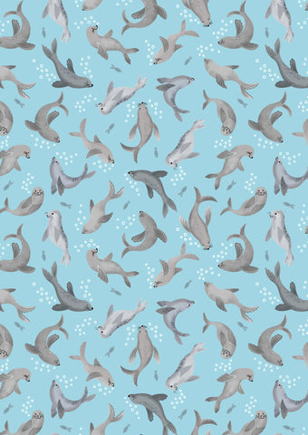 {New Arrival} Lewis & Irene Fabrics Puffin Rock Sea Bubbles on Light Blue