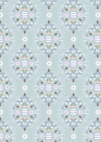 {New Arrival} Lewis & Irene Fabrics Honey Sweet Bee Hives- Soft Blue