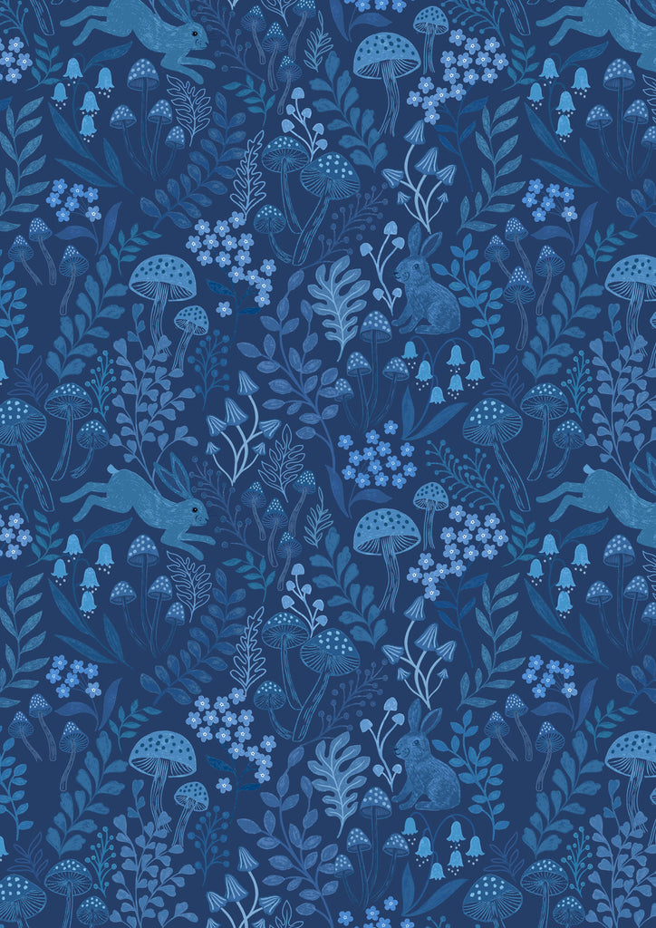 {New Arrival} Lewis & Irene Fabrics Forget-Me-Not Lane Rabbit Meadow Dark Blue