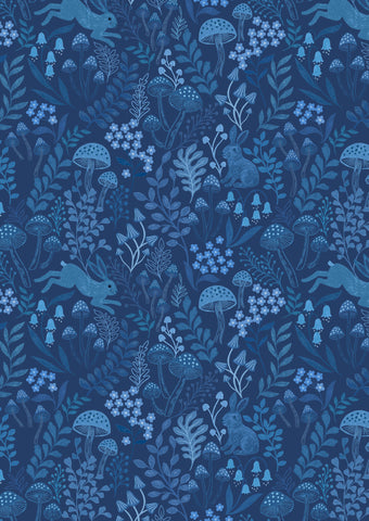 {New Arrival} Lewis & Irene Fabrics Forget-Me-Not Lane Rabbit Meadow Dark Blue