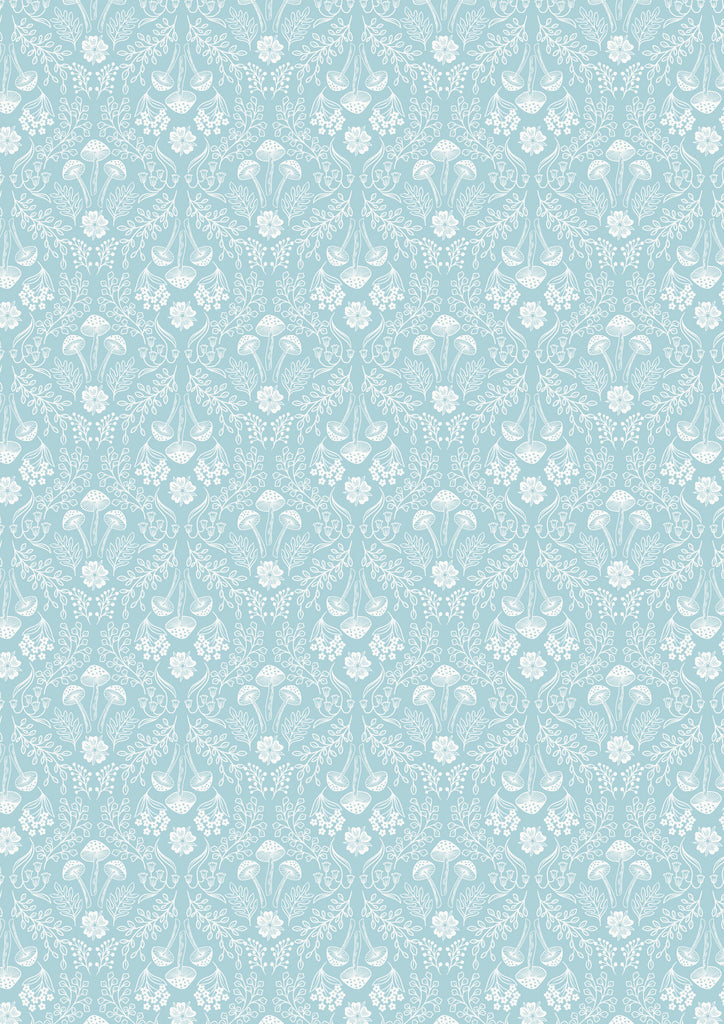 {New Arrival} Lewis & Irene Fabrics Forget-Me-Not Lane Woodland Mushrooms Pale Duck Egg