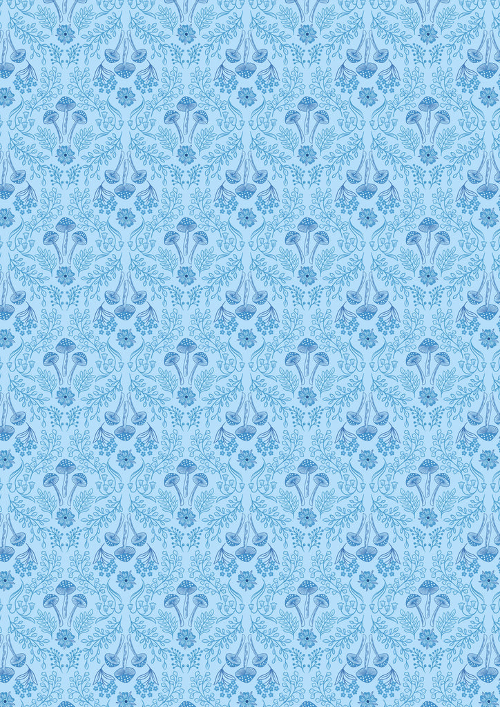 {New Arrival} Lewis & Irene Fabrics Forget-Me-Not Lane Woodland Mushrooms Mid Blue