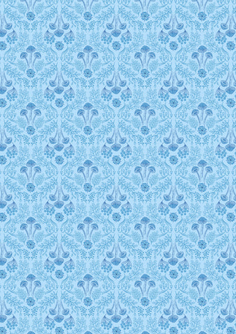 {New Arrival} Lewis & Irene Fabrics Forget-Me-Not Lane Woodland Mushrooms Mid Blue