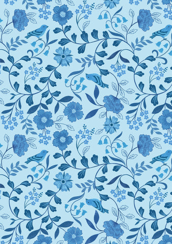 {New Arrival} Lewis & Irene Fabrics Forget-Me-Not Lane Countryside Birds China Blue