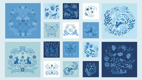 {New Arrival} Lewis & Irene Fabrics Forget-Me-Not Lane Forget Me Not Panel Squares