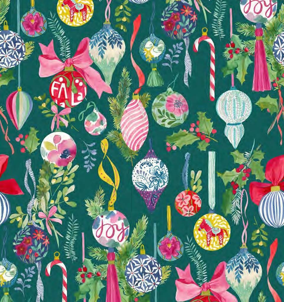 {New Arrival} Lewis & Irene Fabrics Bluebellgray Fa La La Ornaments Christmas Green