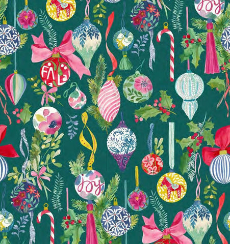 {New Arrival} Lewis & Irene Fabrics Bluebellgray Fa La La Ornaments Christmas Green