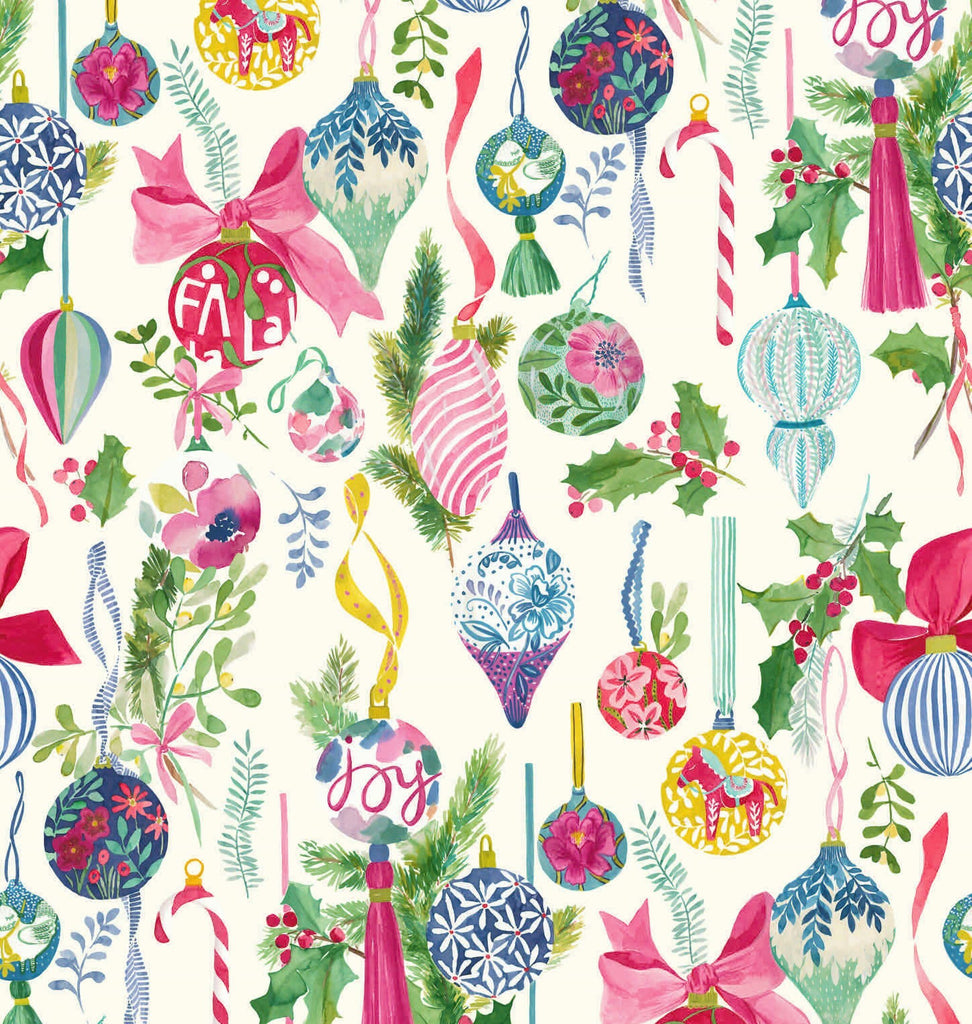 {New Arrival} Lewis & Irene Fabrics Bluebellgray Fa La La Ornaments Winter White
