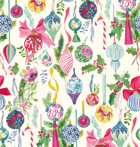 {New Arrival} Lewis & Irene Fabrics Bluebellgray Fa La La Ornaments Winter White