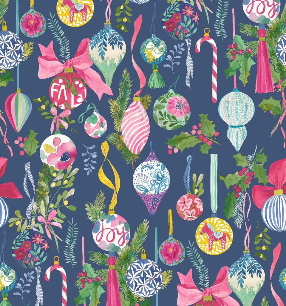 {New Arrival} Lewis & Irene Fabrics Bluebellgray Fa La La Ornaments Midnight