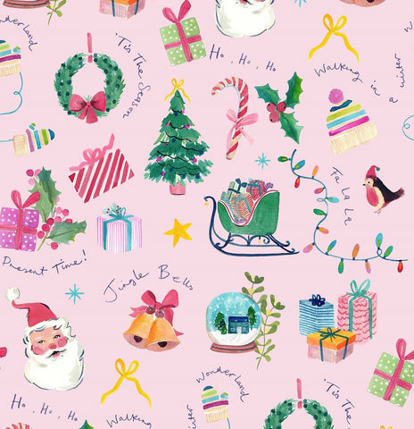 {New Arrival} Lewis & Irene Fabrics Bluebellgray Fa La La Jingle Bells Marshmallow