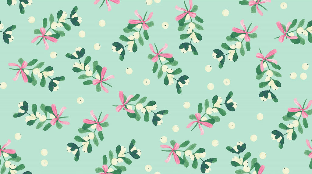 {New Arrival} Lewis & Irene Fabrics Bluebellgray Fa La La Mistletoe Mint