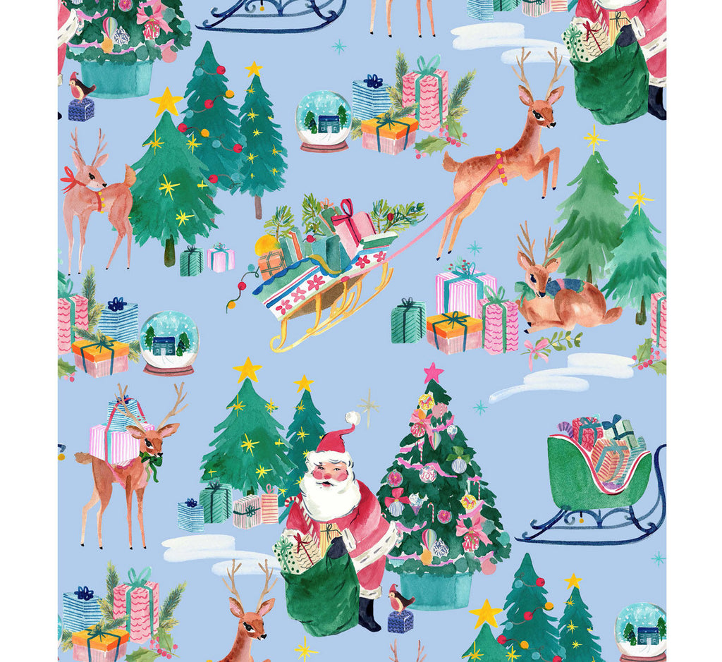 {New Arrival} Lewis & Irene Fabrics Bluebellgray Fa La La Deer Santa Icicle