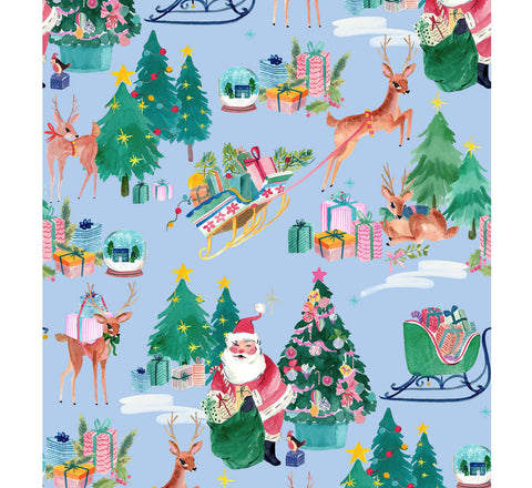 {New Arrival} Lewis & Irene Fabrics Bluebellgray Fa La La Deer Santa Icicle