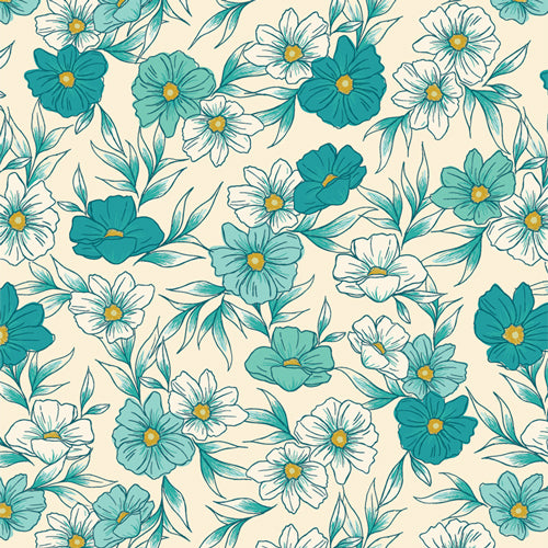 {New Arrival} Art Gallery Fabrics Bloomcore Tinted Blooms Lagoon