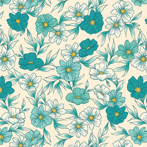 {New Arrival} Art Gallery Fabrics Bloomcore Tinted Blooms Lagoon