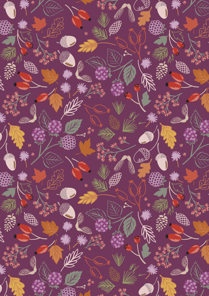 {New Arrival} Lewis & Irene Squirrelled Away Woodland Harvest on Soft Mulberry Purple