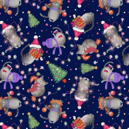 {New Arrival} Timeless Treasures Navy Holiday Cats