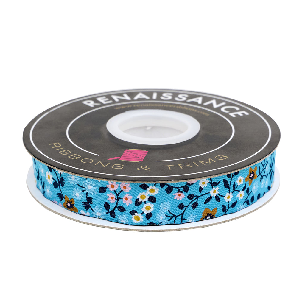 {New Arrival} Ruby Star Society Renaissance Ribbon Kimberly Kight Strawberry- Clothesline Floral in Vintage Blue - 7/8"