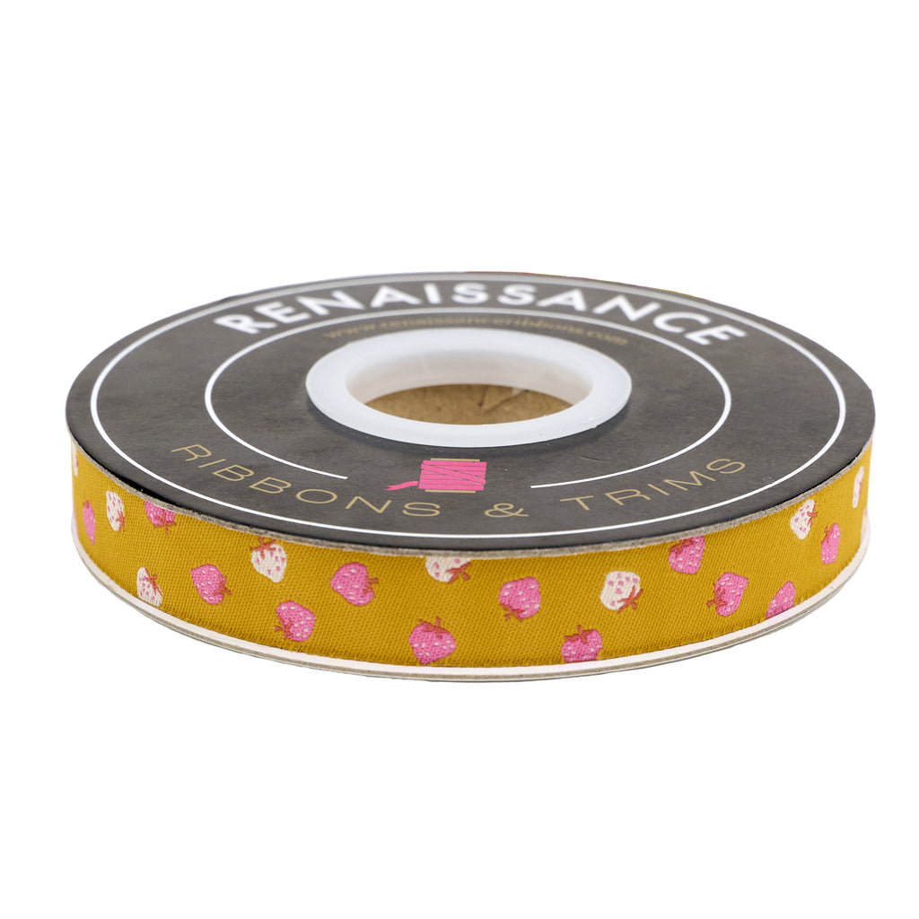 {New Arrival} Ruby Star Society Renaissance Ribbon Kimberly Kight Strawberry- Strawberry Toss Goldenrod - 5/8"