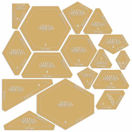 {New Arrival} Tula Pink Queen of Diamonds Acrylic Fabric Cutting Template Set with 3/8in Seam Allowance