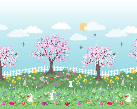 {New Arrival} Lewis & Irene Fabrics Small Things Country Garden Double Border Print Scenic Bunny