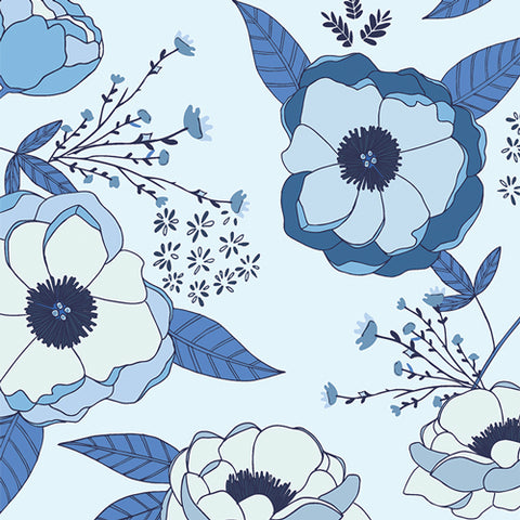 {New Arrival} Art Gallery Fabrics True Blue Sprinkled Peonies Azul