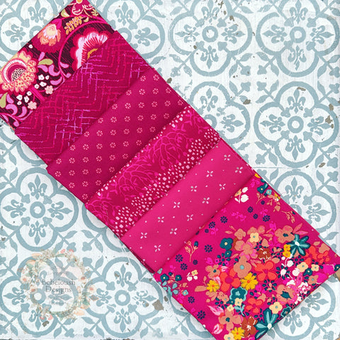 {New Arrival} Art Gallery Fabrics Curated Colour Series Fat Quarter Bundle x 6 Pieces Berry Pink