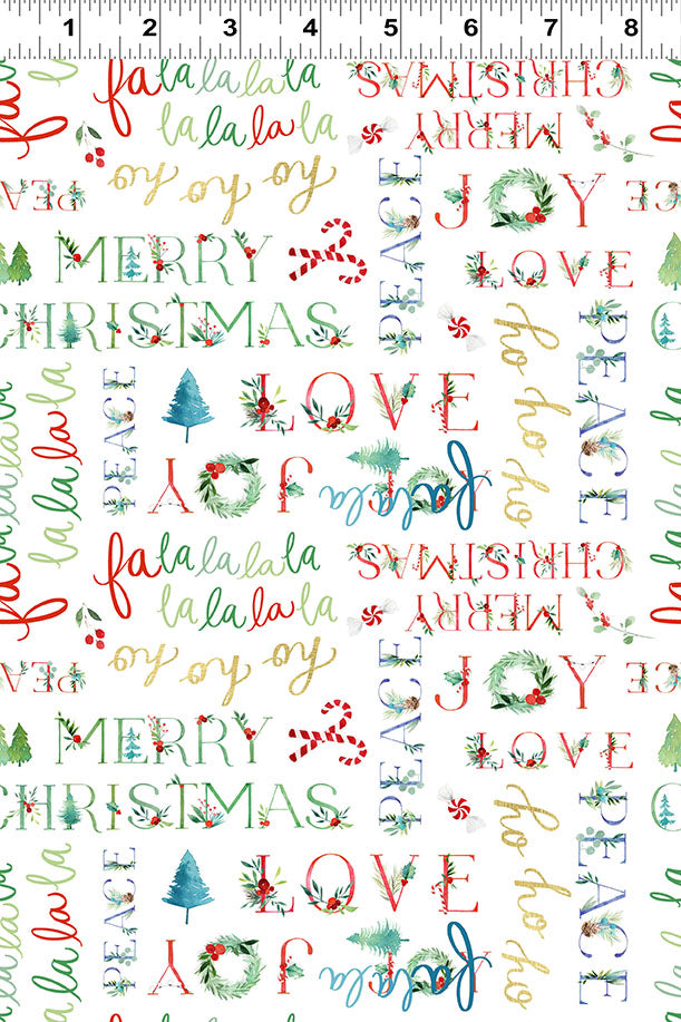 {New Arrival} Clothworks Santa Paws Christmas Words White