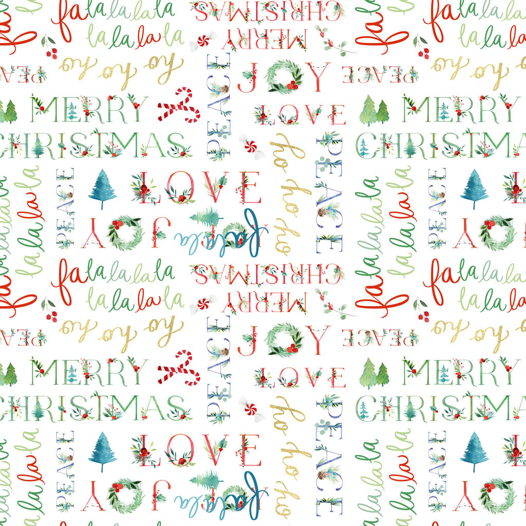 {New Arrival} Clothworks Santa Paws Christmas Words White