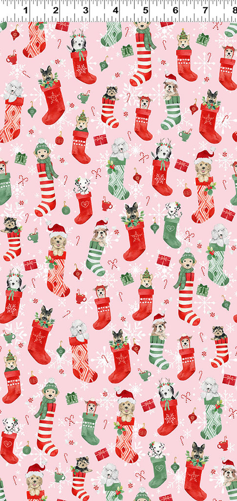 {New Arrival} Clothworks Santa Paws Digital Stockings Pink