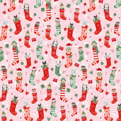 {New Arrival} Clothworks Santa Paws Digital Stockings Pink