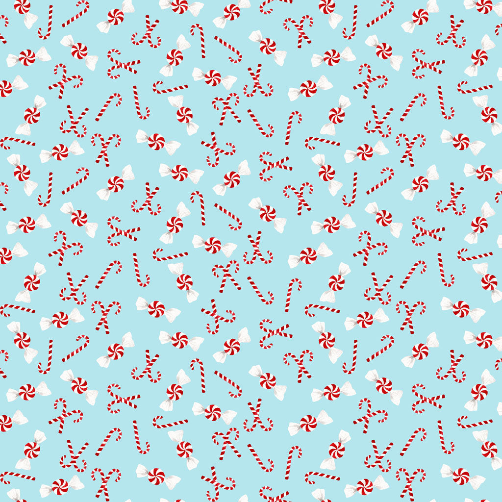 {New Arrival} Clothworks Santa Paws Candy Canes Light Blue
