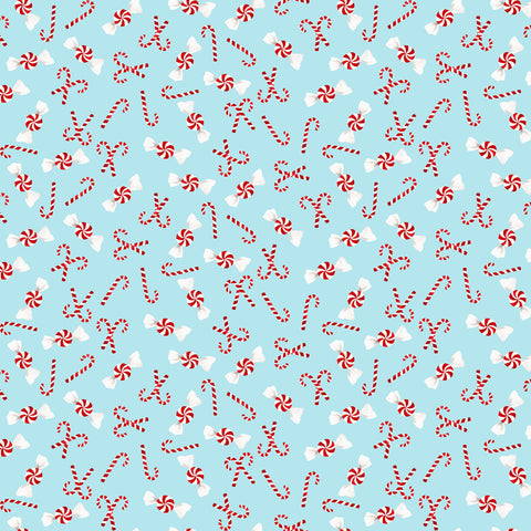 {New Arrival} Clothworks Santa Paws Candy Canes Light Blue