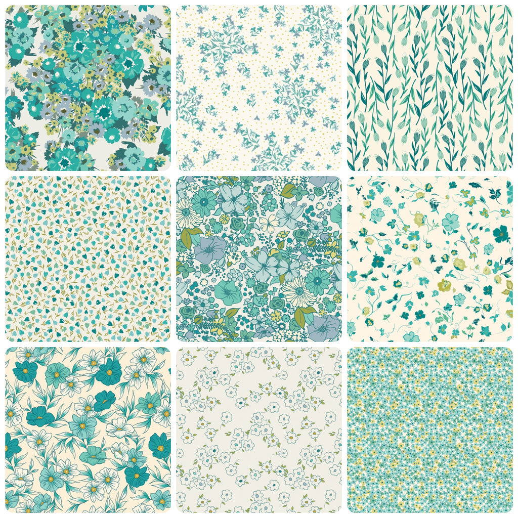 {New Arrival} Art Gallery Fabrics Bloomcore Fat Quarter Bundle x 10 Fat Quarters Lagoon