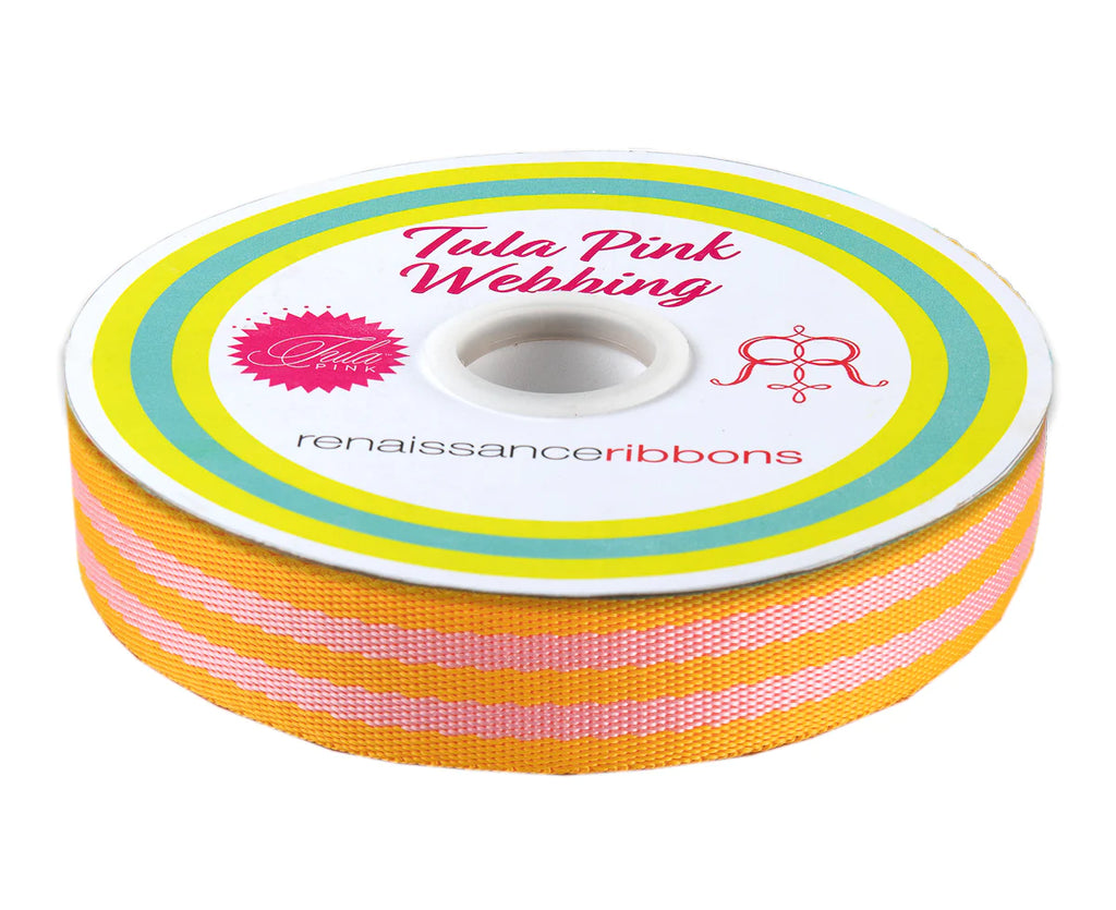 {New Arrival} Tula Pink Renaissance Ribbons Webbing 1" Pink/Orange