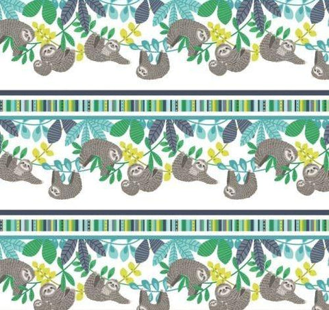 Northcott Sleepy Sloth Border Print Sloth