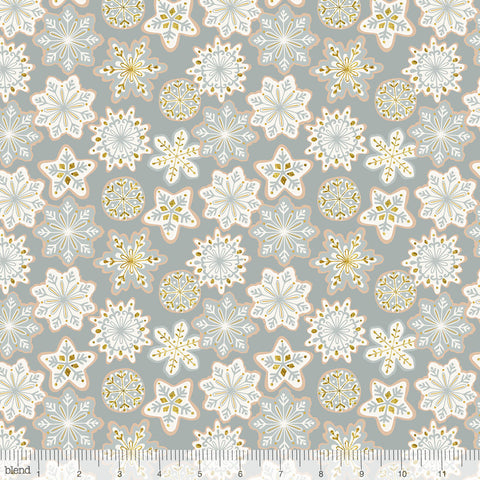 Blend Fabrics Kringle's Sweet Shop Frosted Snowflakes Grey (Glitter Print)