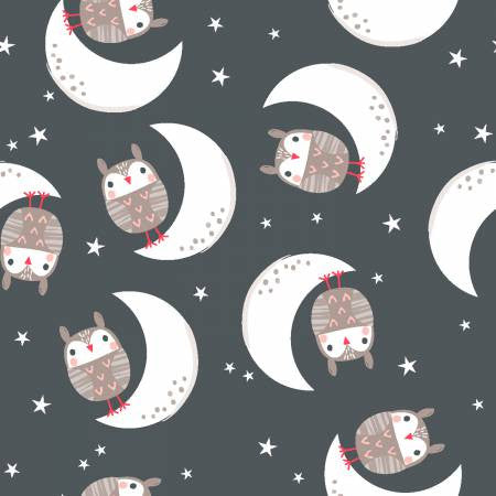 Fabric Editions Good Night Charcoal Owls