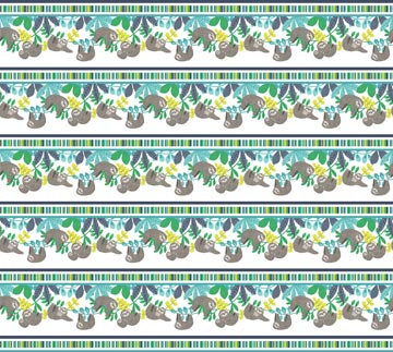 Northcott Sleepy Sloth Border Print Sloth