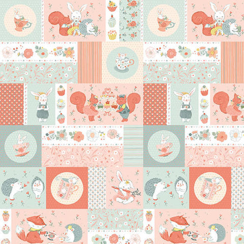 Studio E Designs Woodland Tea Time Patchwork Critters Aqua/Pink