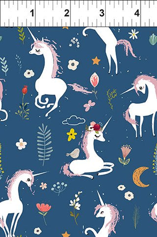 In The Beginning Fabrics Mermaid & Unicorns- Unicorns Navy