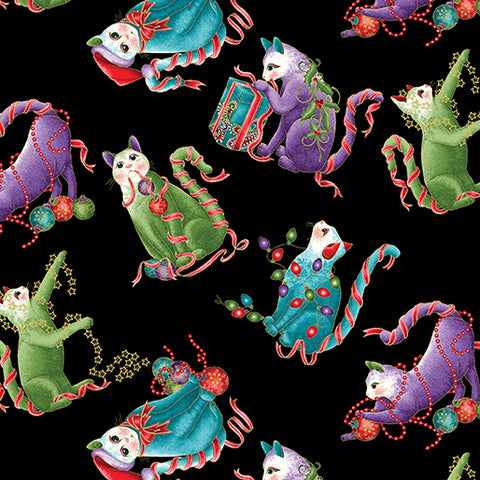 Benartex Cat-I-tude Christmas Mini Playful Cats Black/Multi