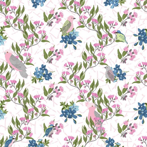 Annette Winter Aussie Feathered Friends Birds and Leaves Pink