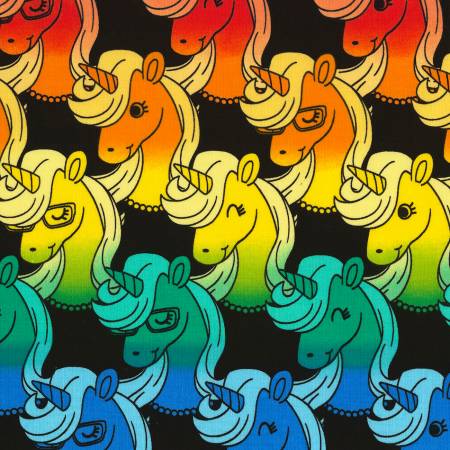 Timeless Treasures Black Rainbow Unicorns