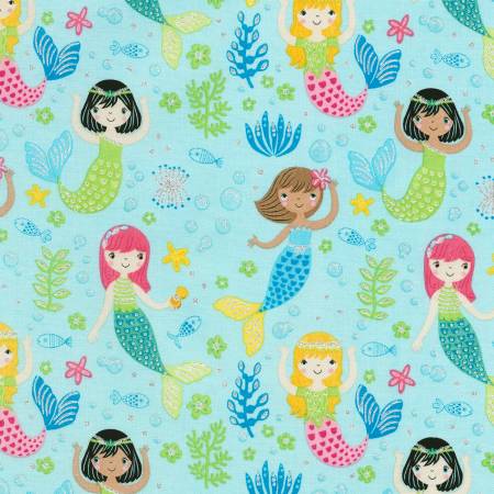 Timeless Treasures Aqua Mermaids  GLITTER